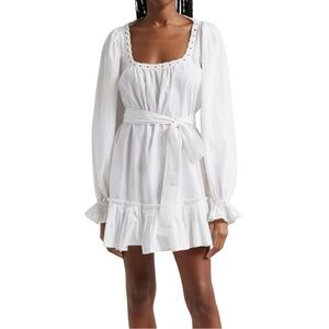 Ramy Brook Kayleigh Belted Cotton Mini Dress Ruffle Hem White XXS NWT